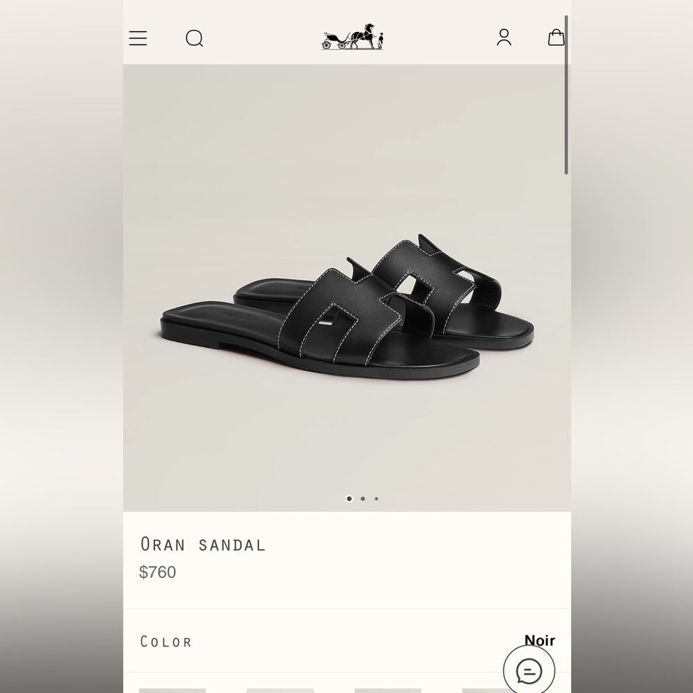 Hermes Oran sandal in box calf 390 01 Noir Piquee S Ecrues